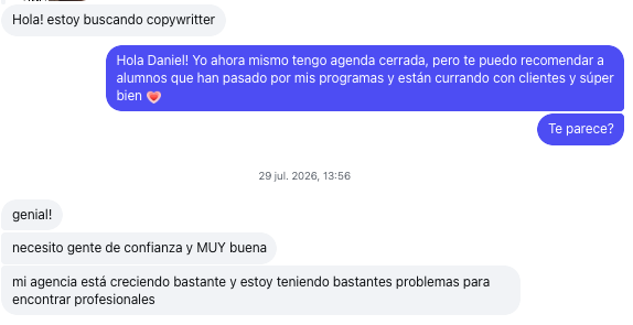 Conversación con una agencia buscando copywriters de confianza